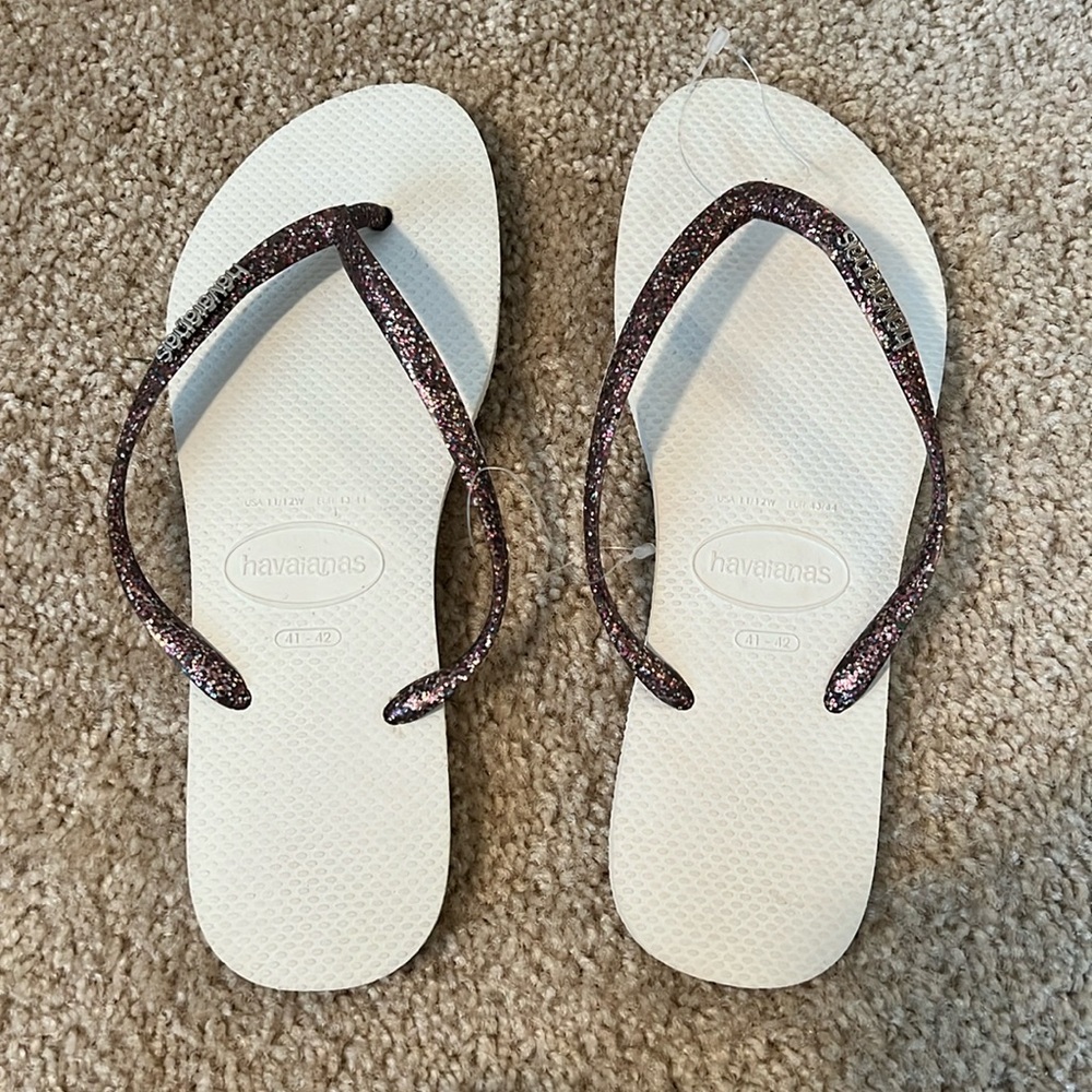 Havaianas Slim flip flop thong sandal shoe white glitter purple silver black